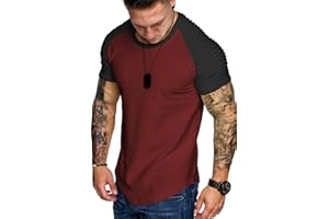 COOFANDY Men's Muscle T-Shirt Pleated Raglan Sleeve Bodybuilding Gym Tee Short Sleeve Fashion Workout Shirts Hipster Shirt