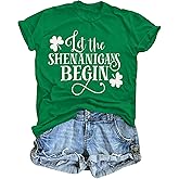 Womens St Patrick's Day Shirts Let The Shenanigans Begin Shirt Lucky T Shirt Shamrock Tee Funny Sayings Tops