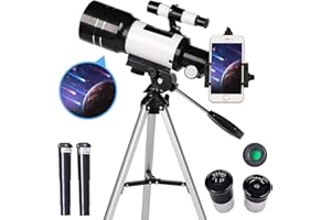 Telescope for Beginners, 70mm Aperture Refractor Telescope, 300mm Focal Length Astronomy Telescope with Double Eyepieces, Fin