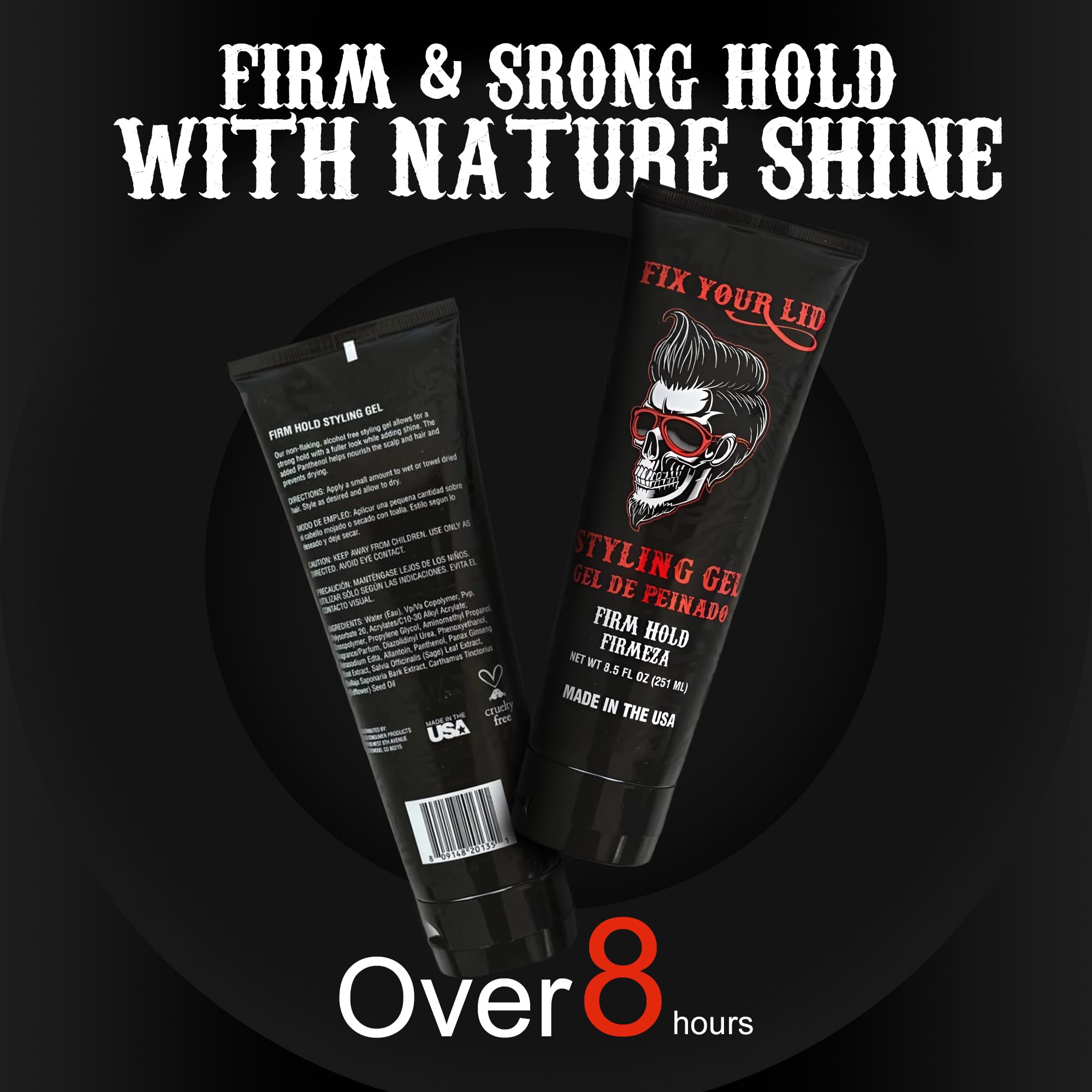 Fix Your Lid Styling Gel for Men's Hair - Firm Hold with Fuller Look - Strong Hold Gel for All Men's Hair Types & Styles - Easy To Wash Out - 8.5 Oz