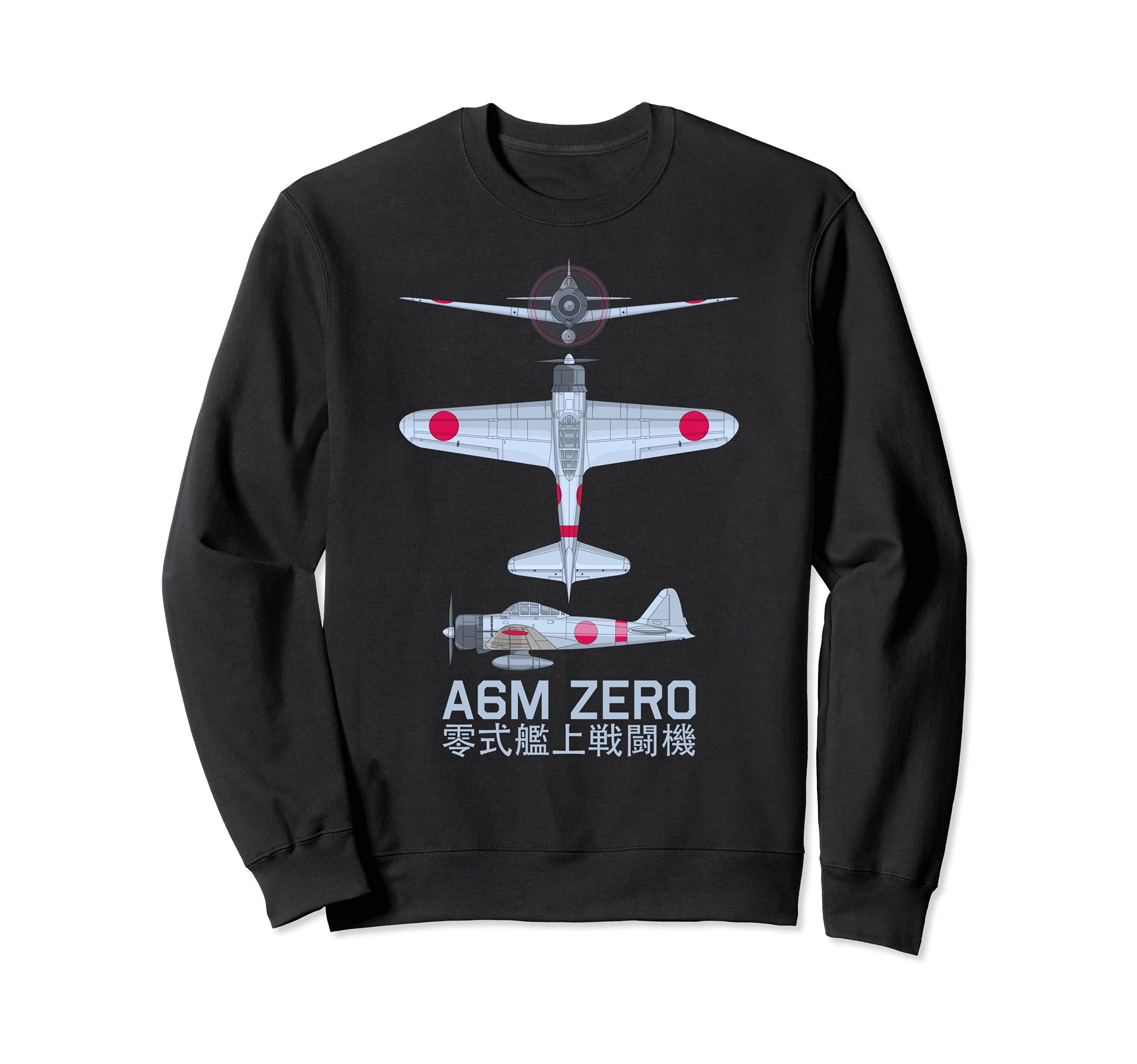 A6M Zero WW2 Japanese Fighter Plane Diagram Sweatshirt