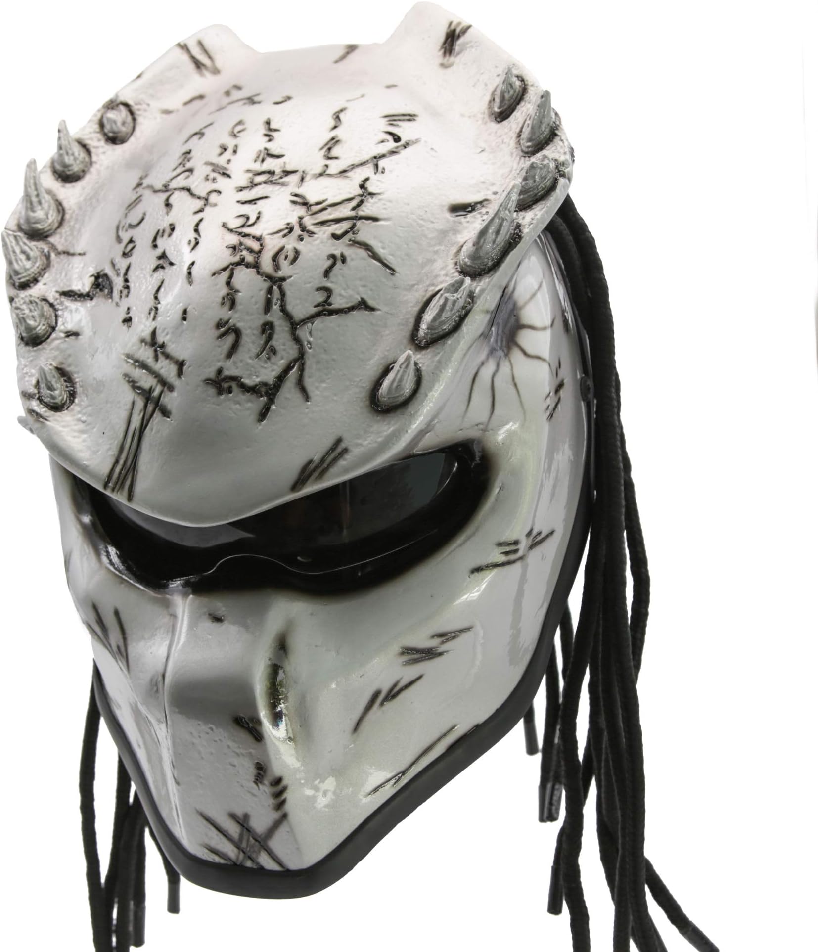 Predator Motorcycle Helmet – DOT Approved – Custom Made, Fibreglass, Unisex for Powersports, Sports, and Outdoor - Silver Spiked