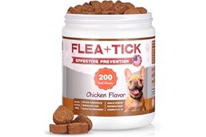 Flea & Tick Prevention Chewables for Dogs, 200 Chews Dog Flea Support Presvention Chews, Flea & Tick Control for Small, Mediu