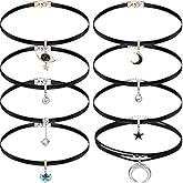 Hicarer 8 Pieces Black Faux Leather Choker Necklace for Women 15 Inch Adjustable Choker Necklaces for Women Leather Classic Gothic Chokers Accessories for Valentine Gift