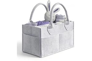 Diaper Caddy Organizer for Changing Table, Felt Nursery Storage Bin Basket with Handle, Gray