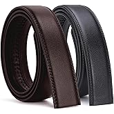 Bleiou 2 Pack Genuine Leather Belt 35''-43''Replacement Leather Belt No Holes Only 1 3/8" Width (Black & Brown)