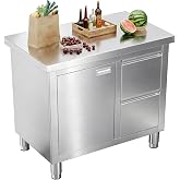 SPECRAFT 24x36 Inch Stainless Steel Cabinet Prep Table | Kitchen Island Workstation with Countertop, Door and Drawers, Metal Storage Cabinet for Home or Commercial Kitchen