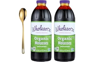 Wholesome Sweeteners Wholesome Organic Molasses, 32 Fl Oz - Unsulphured Molasses with Moofin Golden SS Spoon - Wholesome Molasses Organic, Kosher, No Chemical, Nutrient-Rich, Naturally Vegan (Pack of