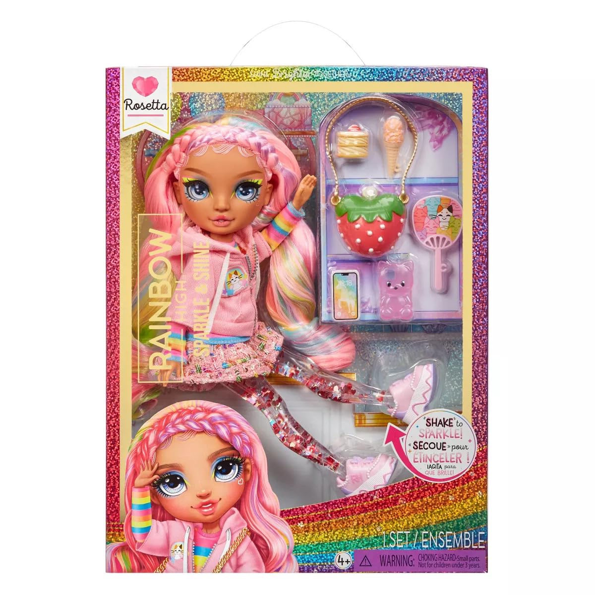 Rainbow High Sparkle and Shine - Rosetta (Pink) - 28 cm Fashion Doll with Liquid Sparkles in Her Legs, Shake To See Them, for Kids 4-12 Years Old