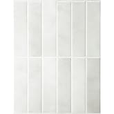 Smart Tiles Peel and Stick backsplash, Stacked White &amp; Grey, 11.43"x9" | Pack of 5 (3.5 sq ft), Glossy, Heat/Moisture Resistant, Low VOC, Kitchen/Bathroom, Renter Friendly, Made in Canada