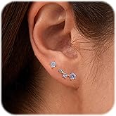 Enticera 925 Sterling Silver Hypoallergenic Cartilage Earrings Studs Set for Multiple Piercing for Women Handmade CZ 14K Gold Plated Stacks Stud Earrings for Helix Tragus Conch Piercing Jewelry