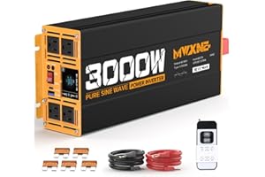 MWXNE 3000W Pure Sine Wave Inverter 12V DC to 110V 120V AC Converter for RV Truck Home Off-Grid Solar Power Inverter with Typ