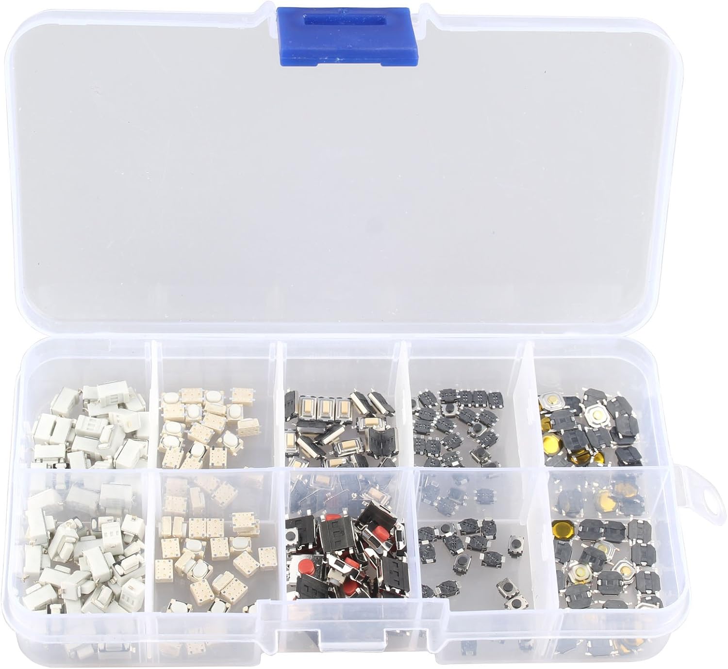 HALJIA 250PCS 10Value Tactile Push Button Touch Switch Micro Momentary Tact SMD Assortment Kit + Plastic Box