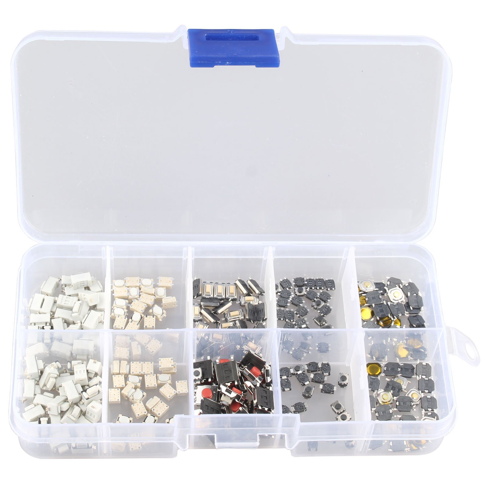 HALJIA 250PCS 10Value Tactile Push Button Touch Switch Micro Momentary Tact SMD Assortment Kit + Plastic Box