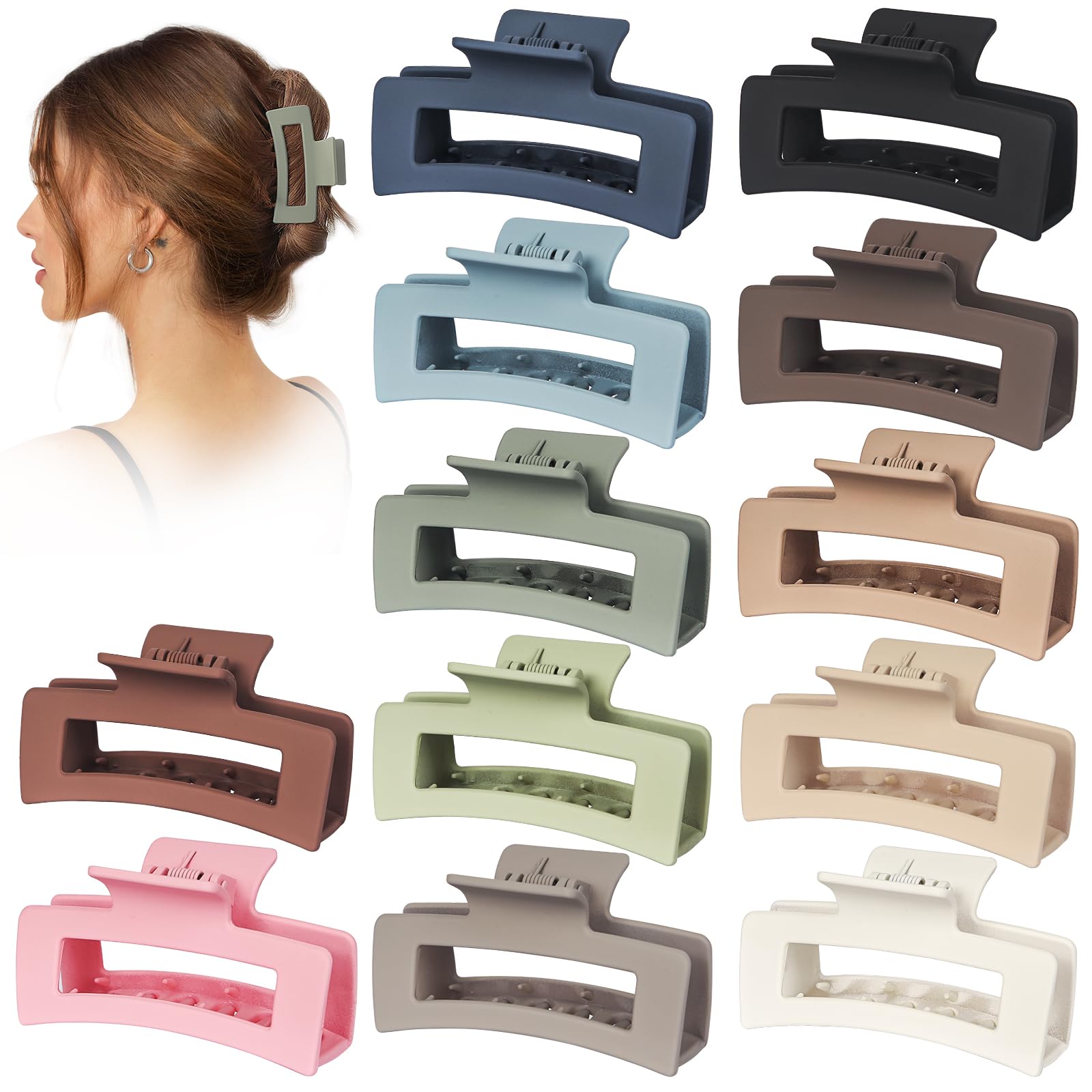 🖤 4-Pack Extra Large Matte Hair Claw Clips – Non-Slip Strong Hold – For Thick Hair, Women