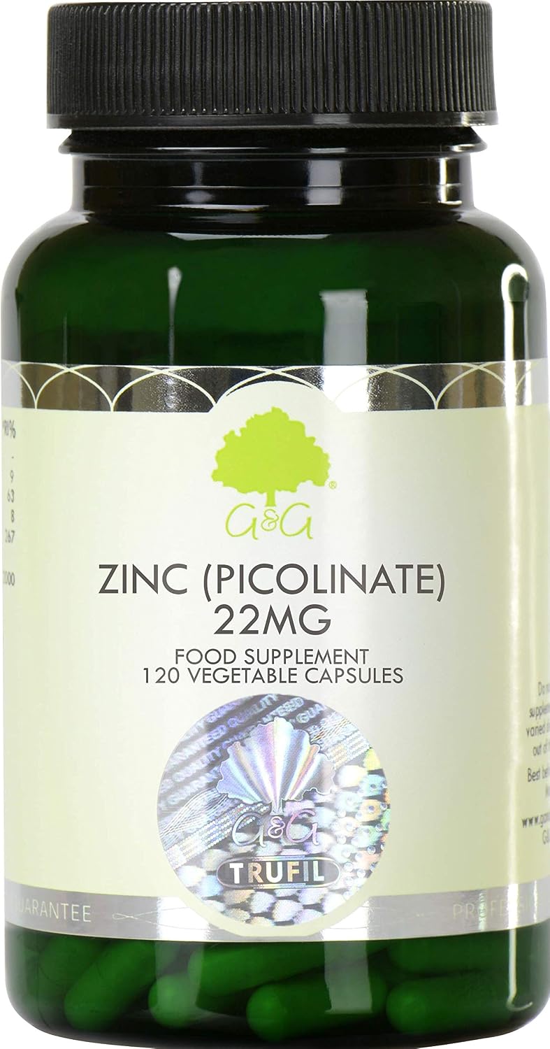 Zinc Picolinate - 22mg Elemental Zinc - 120 Vegan Capsules - Chelated for Improved Absorption - Non-GMO, Made in The UK - G&G Vitamins