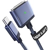 Hugener Magnetic 3 Cable USB-C 6.6FT for M4/M3 MacBook Air Pro Charger, 140W Magnetic Safe 3 Cable for MacBook Air (13"/15" 2