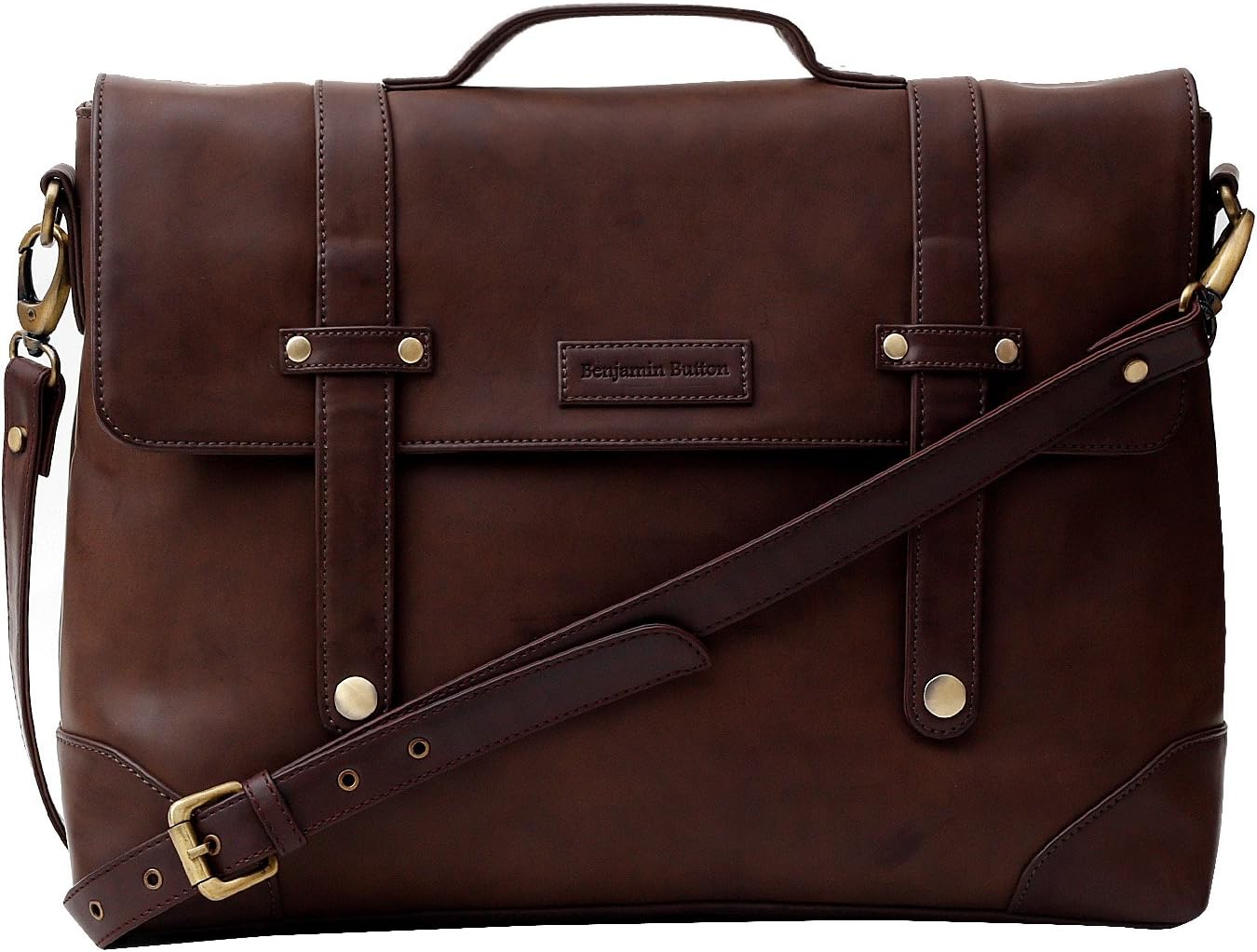 Benjamin Button Vegan Leather 15.6 Inch Brown Laptop Messenger and Tablet Bag/Briefcase (BB00006)