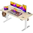 Huuger 55 x 28 Large Electric Standing Desk, Height Adjustable Desk, 27.6" Deep Desktop, Stand up Gaming Computer Office Desk with 2 Hooks, 3 Preset Heights, for Home Office, Natural