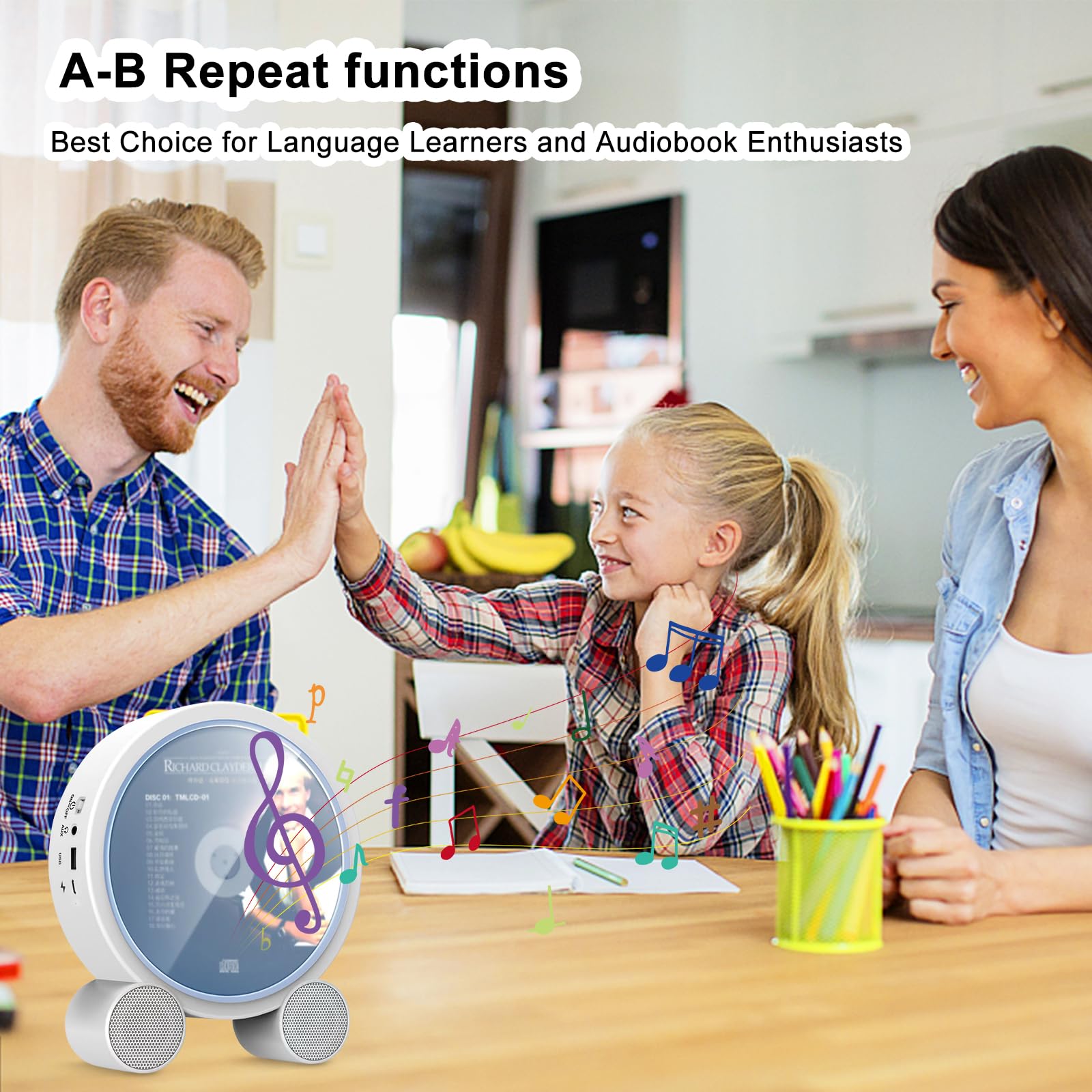 WOKALON Desktop Vertical CD Player Portable with Bluetooth for Home with LCD Screen Display Built in HiFi Speakers Support Timed Music ON/Off FM USB SD