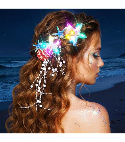 Amazon.com : EARENT Light up Mermaid Hair Clips Led Starfish  display picture 1