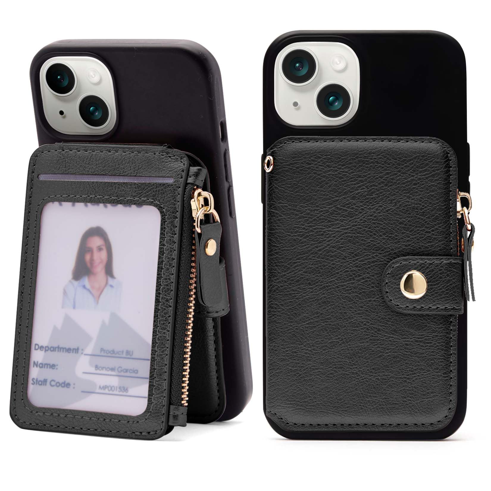 M-Plateau Small Wallet for Women Large Capacity with ID Window, Phone Wallet with 3M Adhesive Card Holder for Phone Case (Compatible with Most Smartphones) (Black)