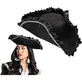 Nicky Bigs Novelties Black Pirate Hat For Women, Tricorn Hat For Adults, Captain Hats, Buccaneer Cap