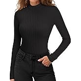 MANGOPOP Women's Mock Turtleneck Long Sleeve Shirts Thermal Ribbed Knitted Sweater Shirt for Womens 2025 Trendy Tops