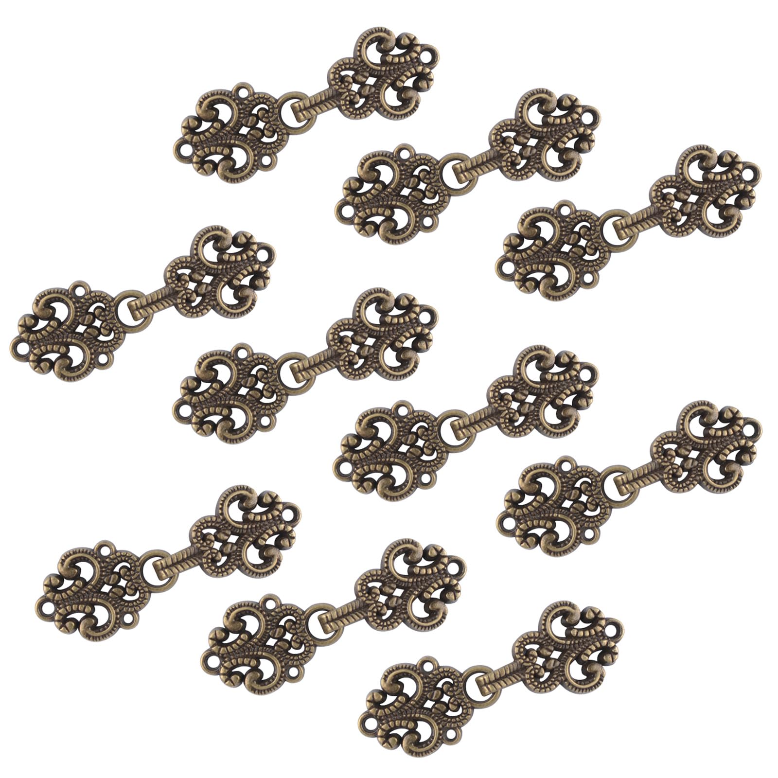 WANDIC Cardigan Clips, 10 Pairs Vintage Hollow Flower Cape Fasteners Sew On Hooks And Eyes Cloak Clasp Fasteners For Sweater Shawl, Antique