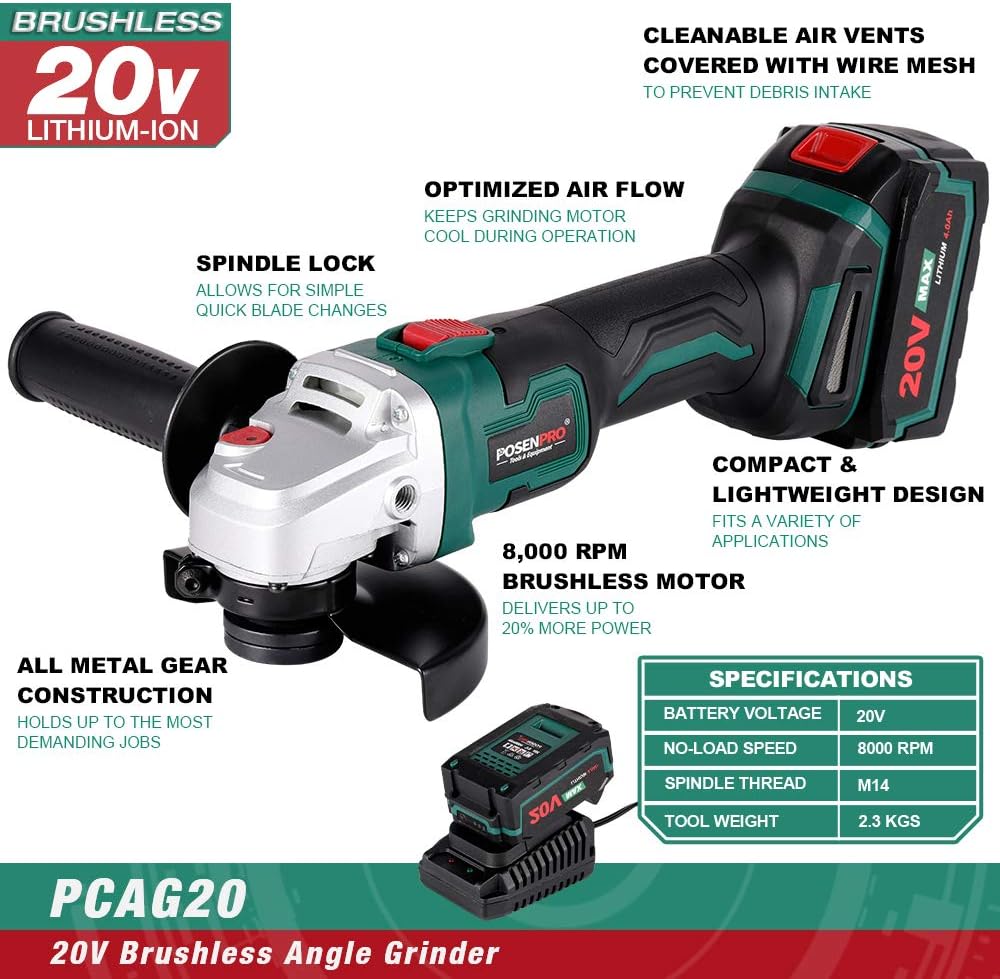 20V Li-ion Cordless angle Grinder 2-Position Side Handle main image 0