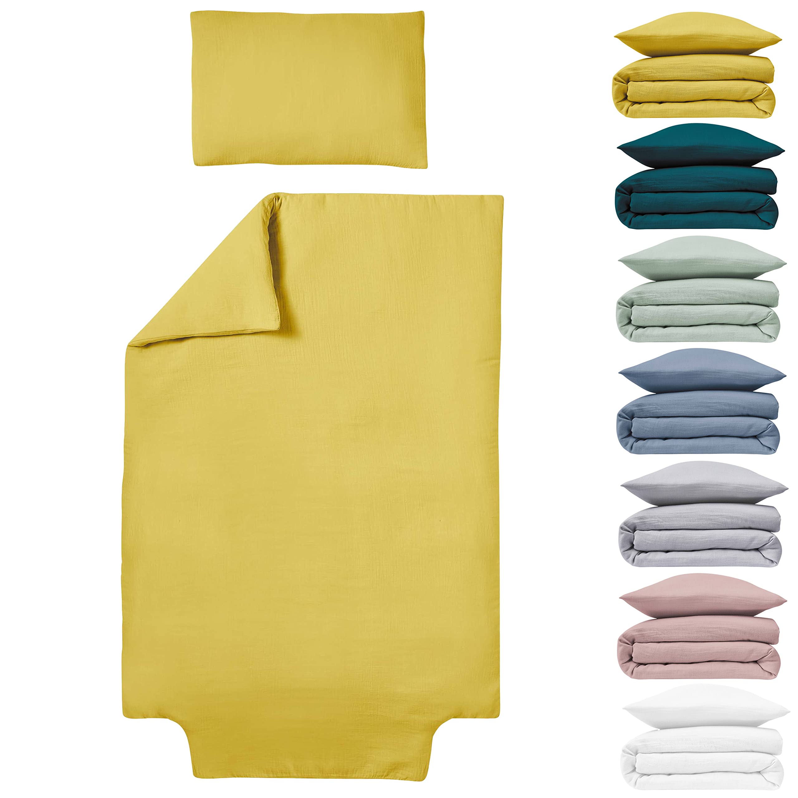 Le Lit de Mon Bébé - Duvet Cover 100 x 140 cm + Pillowcase 40 x 60 cm – 100% Double Cotton Gauze Crepe Chiffon – Saffron