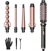Wavytalk 5 in 1 Curling Wand Set, Multi Curl, Curling Wand Set with Thermal Brush and 4 Interchangeable Ceramic Curling Wand(0.5”-1.25”), Instant Heat Up Wand Curling Iron (Rose Gold)