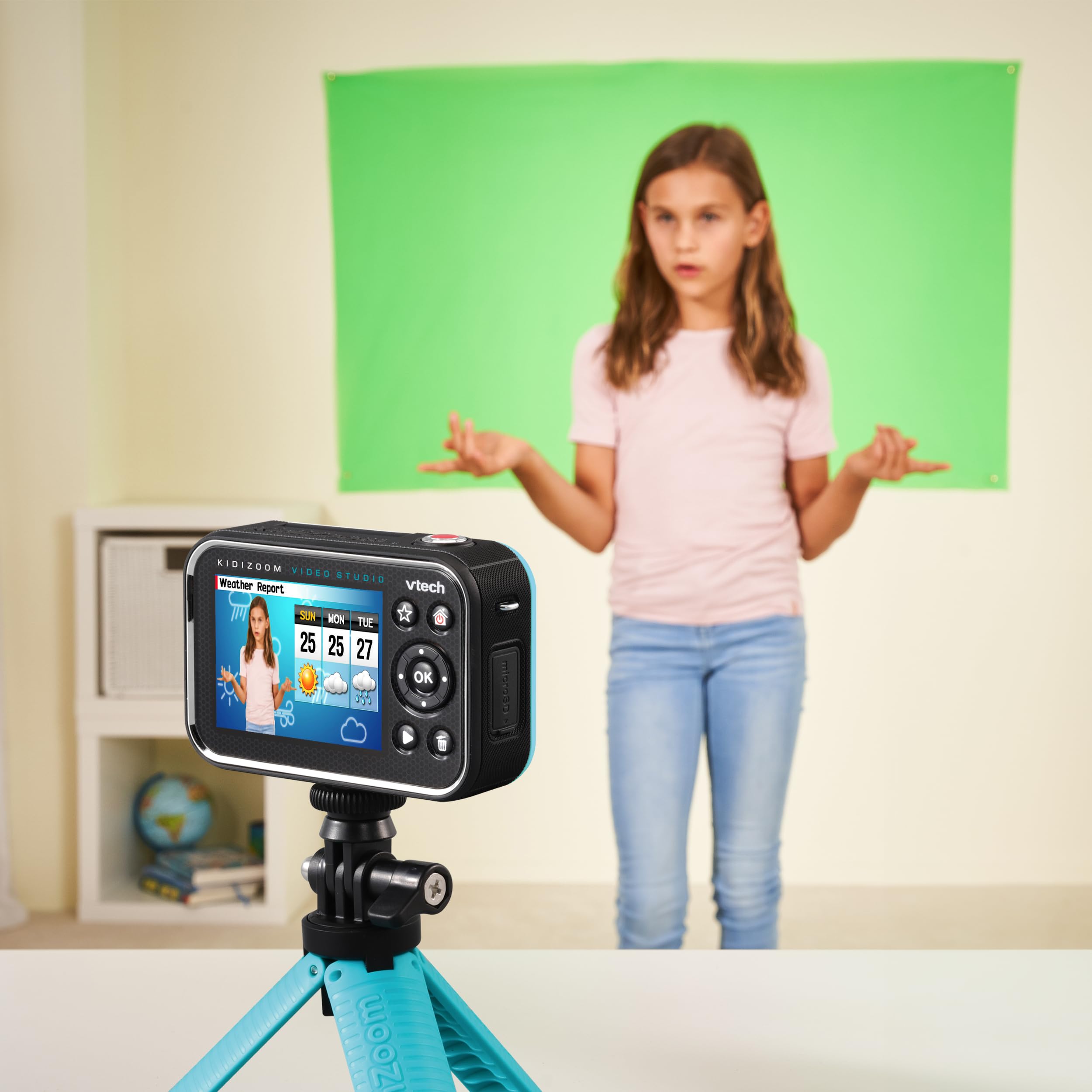 Vtech Kidizoom Video Studio HD blau – Kinderkamera mit Greenscreen, Stativ, Effekten, Selfielinse und vielem mehr – Für Kinder von 5-12 Jahren, único 5