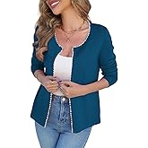 CiCiBird Women Lightweight Open Front Sweater Cardigan Pearls Trim Knit Jacket Trendy Long Sleeve Clothes Coatigan Blue M