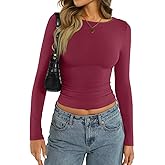 EasyGala Womens Cotton Boat Neck Long Sleeve Shirts Basic Going Out Stretchy Slim Fit Y2k Crop Tops