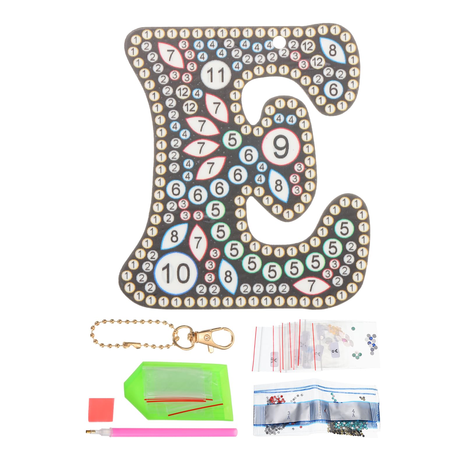 PATIKIL Diamond Art Keychains, 1 PCS Diamond Art Painting Letters Keychains Initial Alphabet Kit DIY Crystal Rhinestones Key Chain Double Sided 5D for Gift Christmas, E
