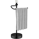 ROLABAM Heavy Weighted Hand Towel Holder(with Crystal Ball) Standing Hand Towel Holder Total Height 15.7'' for Kitchen,Bathroom,Vanity,Classic Decorative Metal Hand Towel Stand,Matte Black