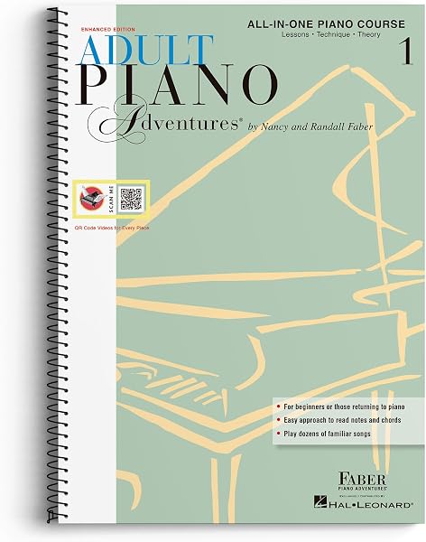 Adult Piano Adventures: All in One Course - Book 1 | Faber Beginner Method Piano Book for Adults with Chords and Music Notati
