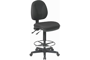 OFFICE STAR PRODUCTS Office Star DC Series Deluxe Ergonomic Adjustable Padded Drafting Chair with 18.5 Inch Chromed Footring and Dual Wheel Carpet Casters, Icon Black Fabric