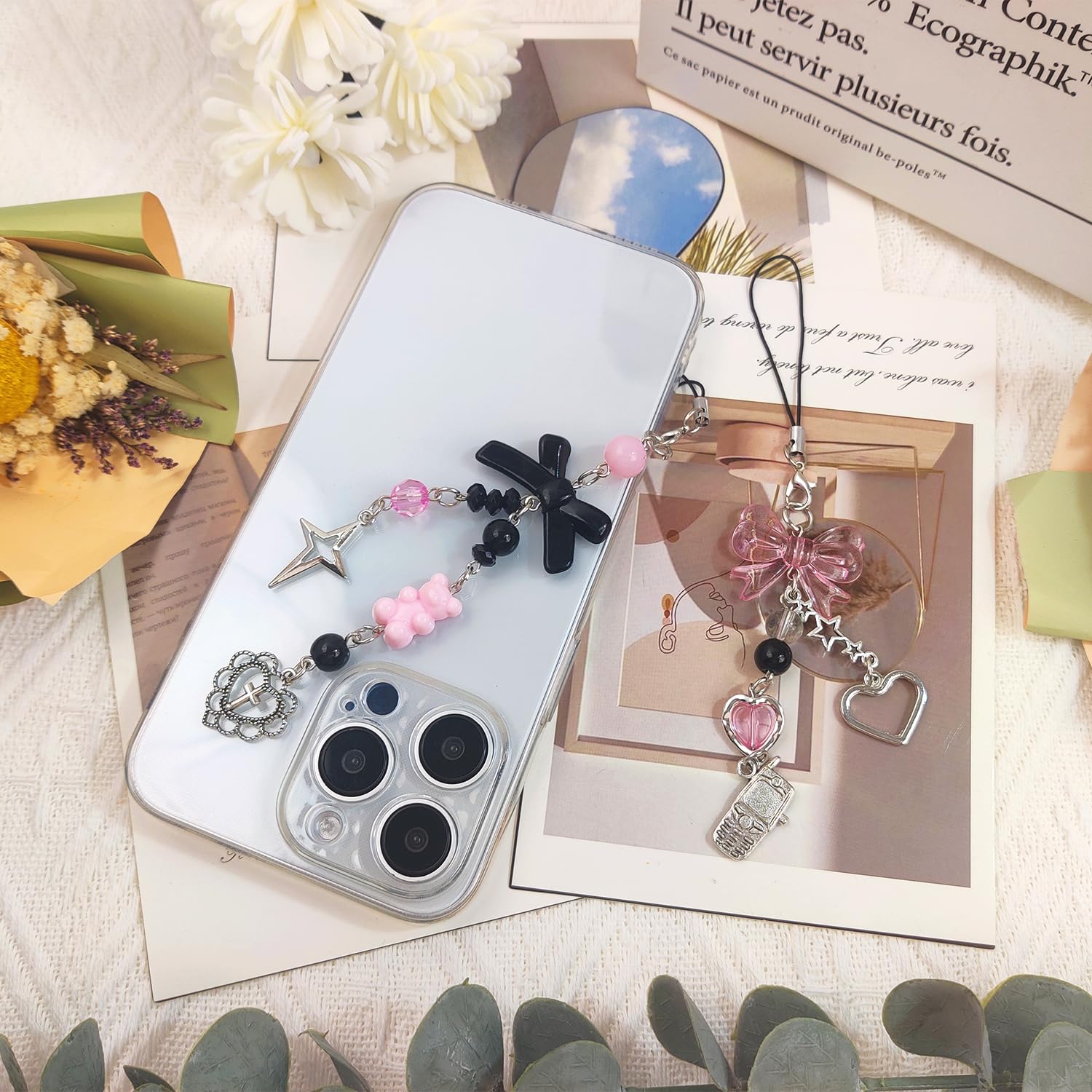 1-4PCS Cute Phone Charms Aesthetic Y2K Cell Phone Charms Strap Strawberry Butterfly Star PhoneCharm Y2K Accessories for Bag Keychain Airpods Camera Pendants Decor