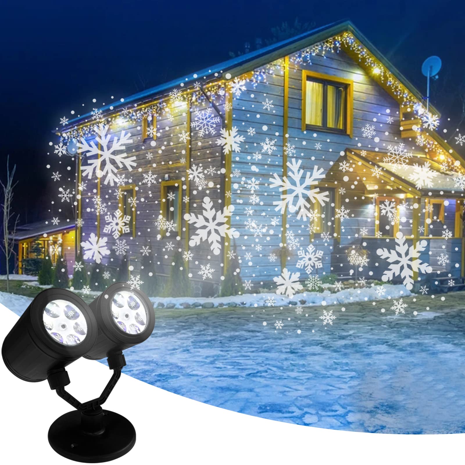 Photo 1 of Christmas 2-in-1 Snowfall LED Light Projector - Christmas Snow Light with Waterproof Plug in Moving Effect Wall Mountable for Garden Ballroom, Party, Halloween, Holiday