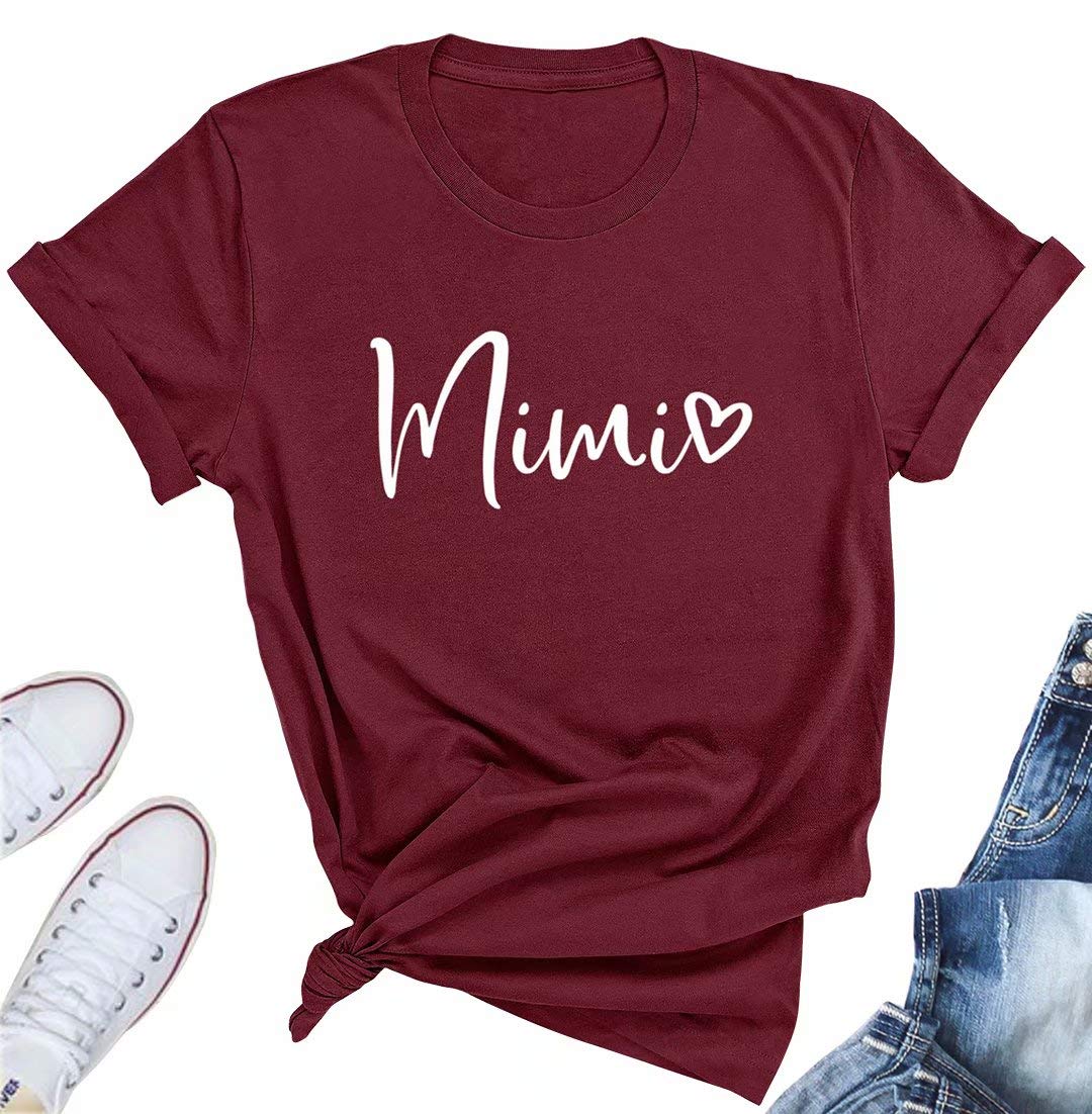 Mimi Heart Grandma Funny Letter Print Short Sleeve O Neck Tees Tops T Shirt