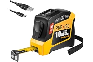 PREXISO 2-in-1 Digital Tape Measure - 16Ft Rechargeable Measuring Tape Ruler Ft/Ft+in/in/M/CM/MM Unit - Metric & Inches Retractable Measurement Tape Tool with Magnetic Tip - Pythagorean, Area, Volume