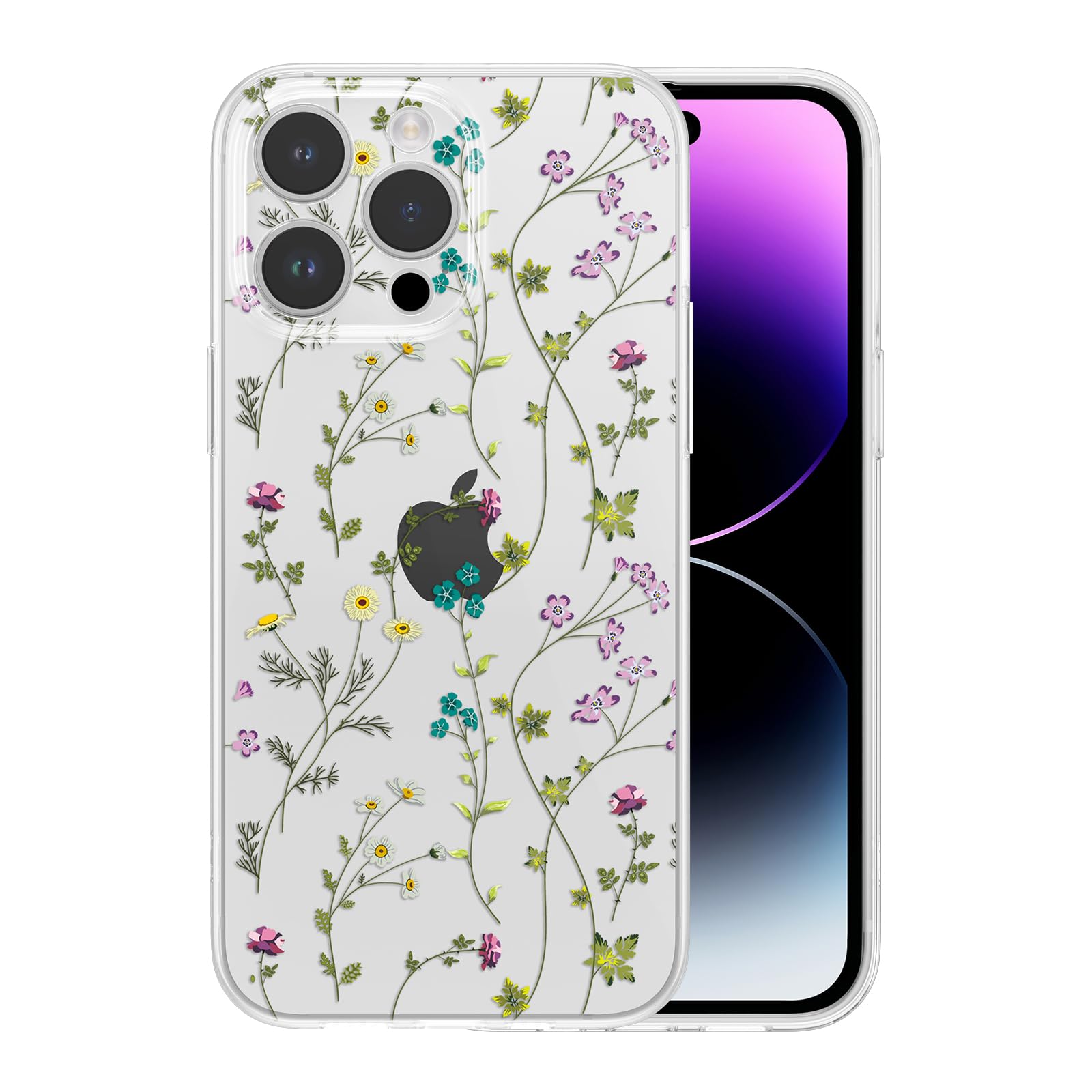 RALEAVO Clear Floral Case Compatible with iPhone iPhone 16 Pro (6.3"), Shockproof Silicone Transparent Case Cover with Cute Flower Protective Bumper Case for iPhone 16 Pro-Clear