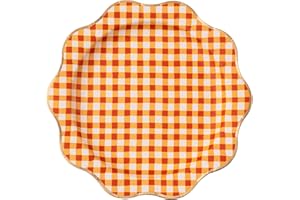 Bonjour Fete Elegant Fall Plaid Paper Party Dinner Plates | Gold Foil & Pumpkin Spice Orange Gingham Design | Thanksgiving, Rustic Halloween, Fall Birthdays | Pack of 8, 10.75" Diameter Decagon Plates