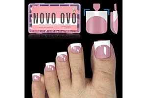 NOVO OVO French Tip Toe Nail Tips Press on, Sharp Square Pre-Designed Soft Gel False Toenail Extension, BERRY PINK Pre-applied Tip Primer & Base Coat, Full Cover Acrylic for DIY x 15 Sizes 240 pcs