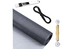 PAZAKA Screen Repair Kit for Windows or Doors Adjustable Fiberglass Screens with Rolling Tool, Screen Retainer Spline and Sliding Door Cleaning Brush (59" x 100", Black)