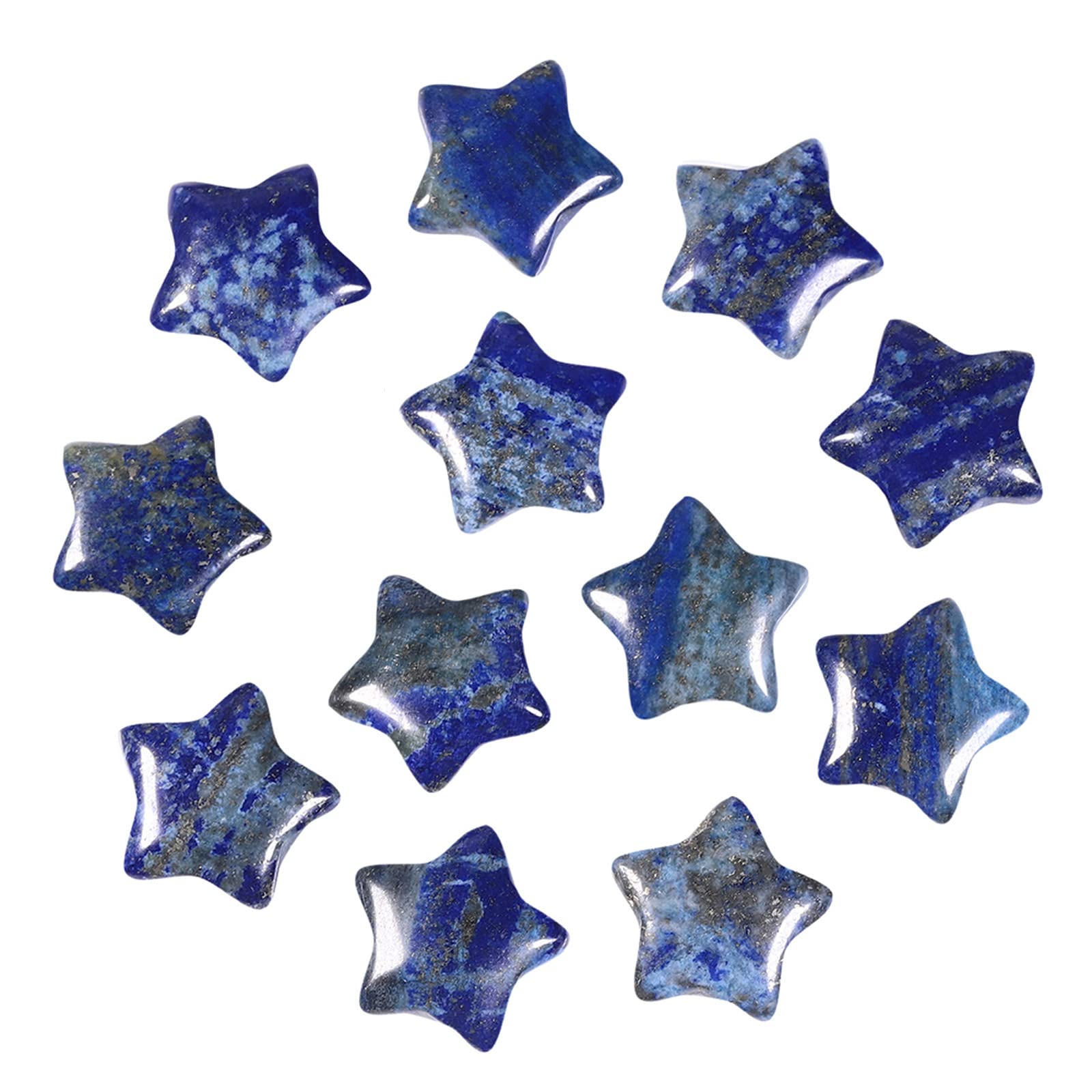 Nupuyai 12pcs Lapis Lazuli Mini Crystals Star Palm Worry Stone Set, Energy Carved Pocket Stone for Chakra Healing Home Office Decor 1.5cm