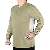 BOCOMAL FR Shirts Summer Vented Mesh Breathable Henley Shirt 5.5oz Flame Resistant CAT2 Work Clothing