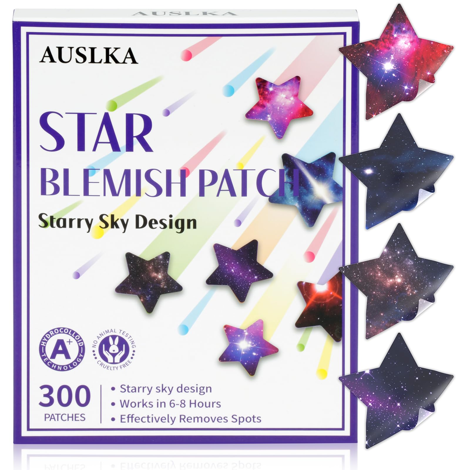 AUSLKA Pimple Patches 300 Patches, Hydrocolloid Patches, Spot Stickers with Star Shaped, Facial Stickers, Blemish Pimples Patches, Zits Patches for Face